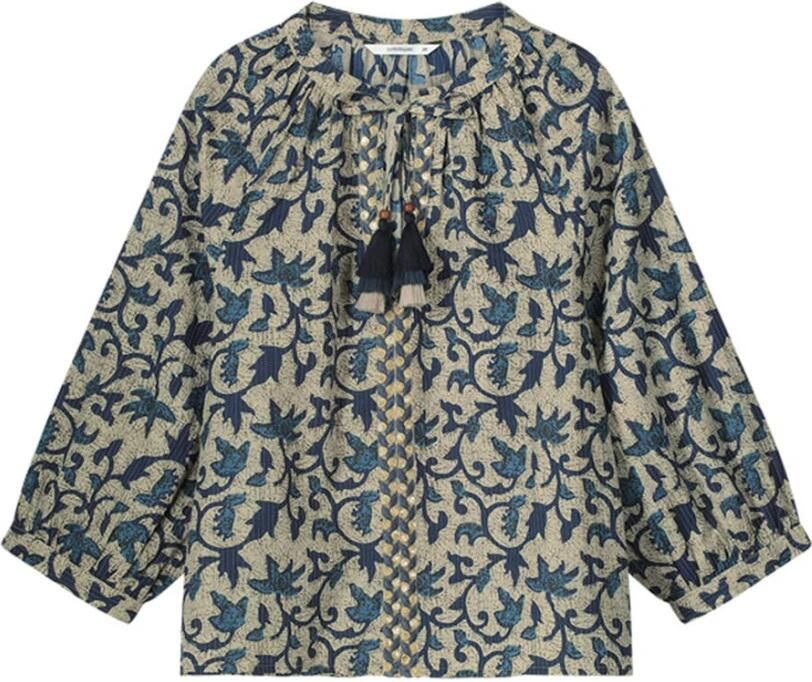 Summum Woman Block Print Longsleeve Top Blue Dames