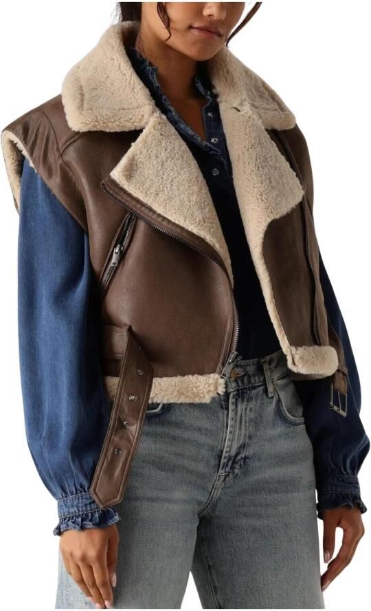 Summum Woman Bruine Leren Blazer Gilet Lammy Brown Dames