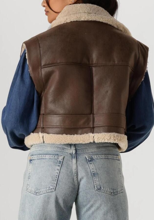 Summum Woman Bruine Leren Blazer Gilet Lammy Brown Dames - Foto 3
