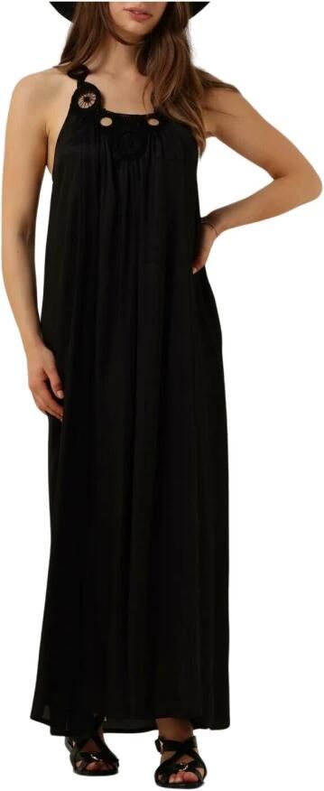 Summum Woman Elegante Zwarte Satijnen Midi Jurk Black Dames