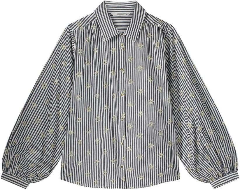 Summum Woman Embrostripe Blouse Lange Mouw Gray Dames