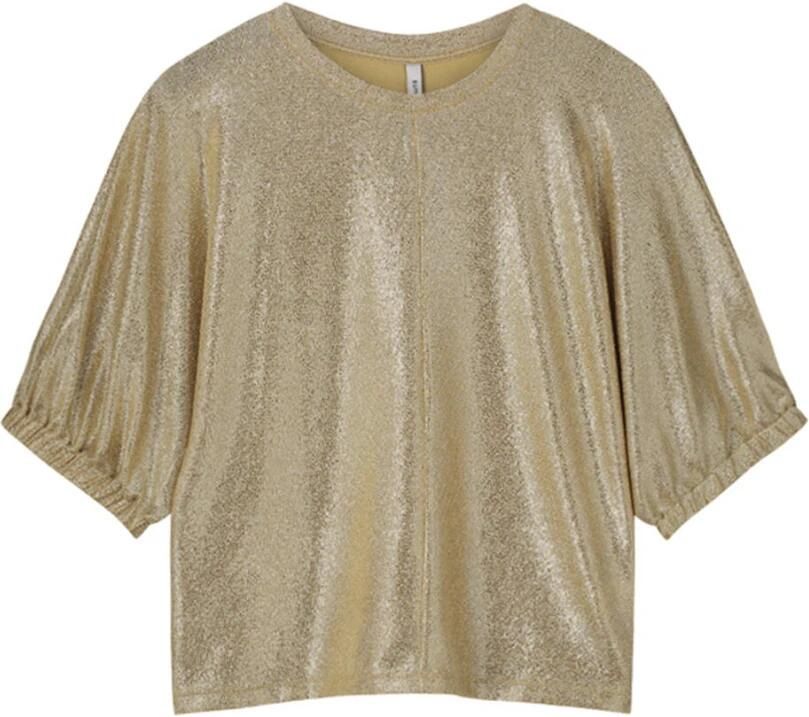 Summum Woman Metallic Boxy Top Korte Mouw Yellow Dames