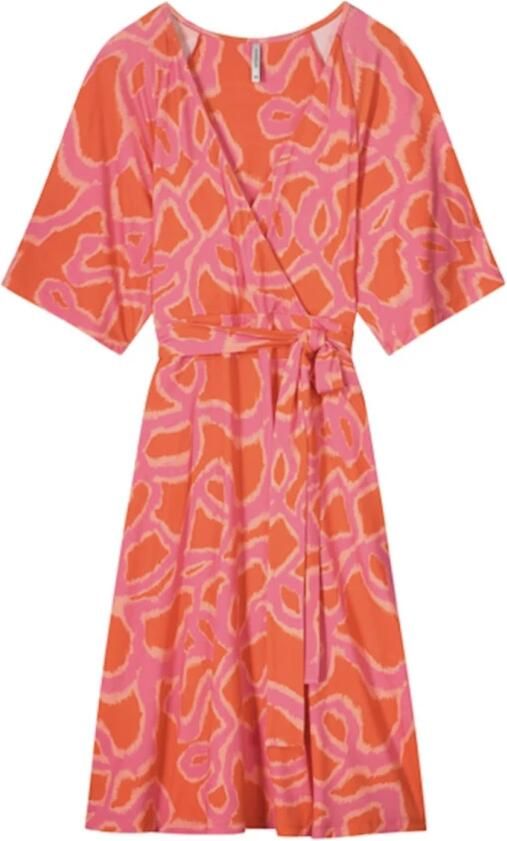 Summum overslagjurk met all over print en ceintuur oranje roze