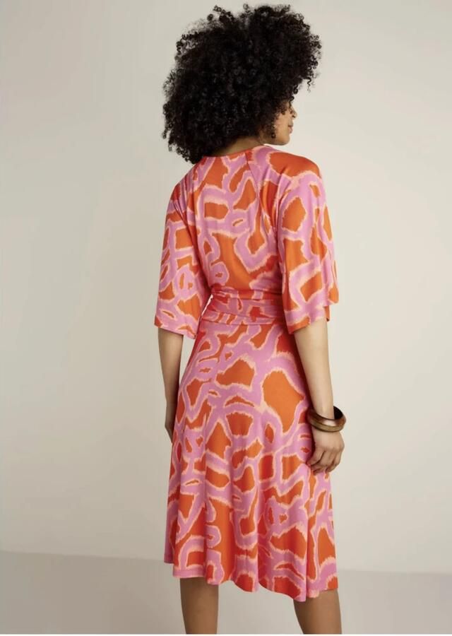 Summum overslagjurk met all over print en ceintuur oranje roze - Foto 6