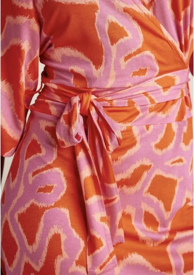 Summum overslagjurk met all over print en ceintuur oranje roze - Foto 7