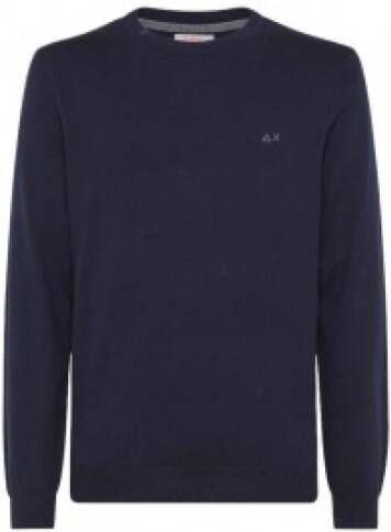 Sun68 Blauwe Crew Neck Trui met Kleurcontrast Details Blauw Heren