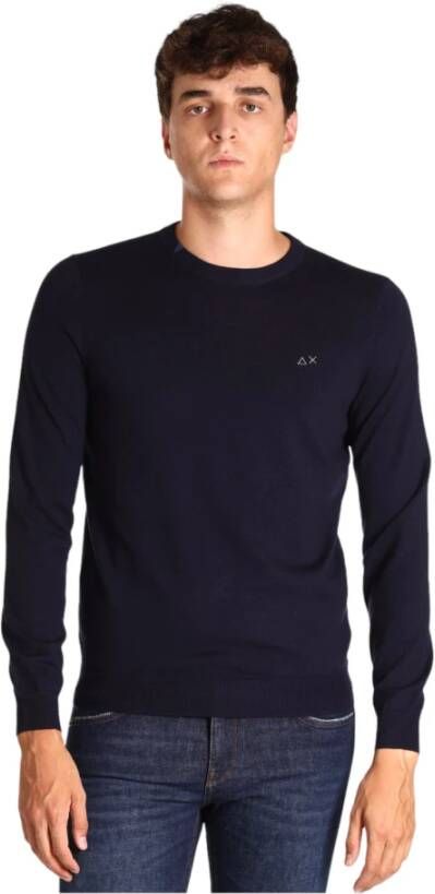 Sun68 Tijdloos Comfort: Heren Ronde Solid Sweater Blauw Heren