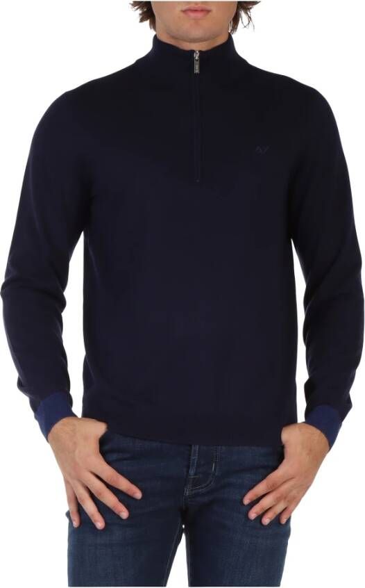 Sun68 Contrast Inzet Katoen en Merinowol Trui Blue Heren
