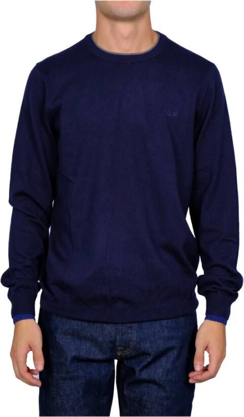 Sun68 Gebreide kleding met ronde hals en dubbele randstrepen Blue Heren
