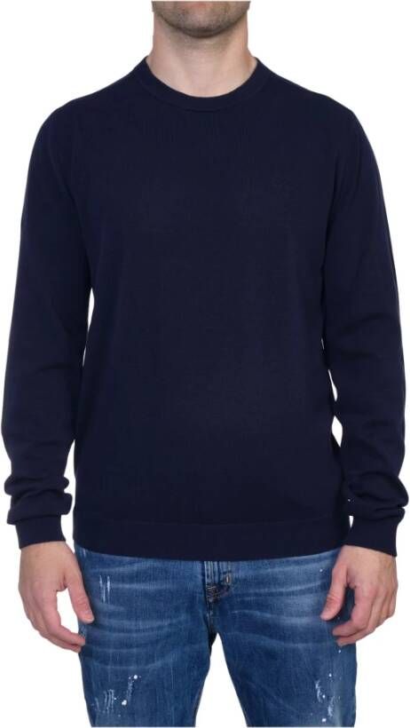 Sun68 Effen Crepe Ronde Hals Trui Blue Heren