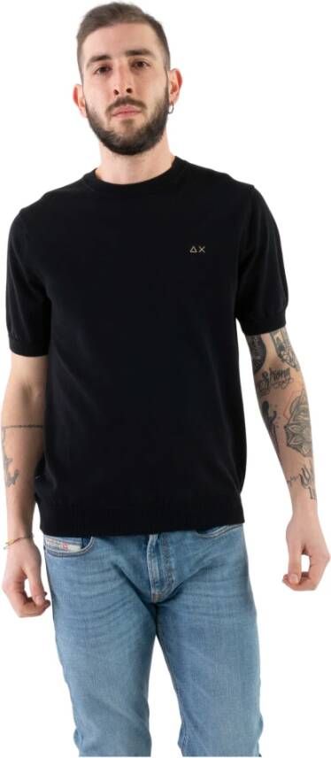 Sun68 Katoenen T-shirt met korte mouwen en geborduurd logo Black Heren