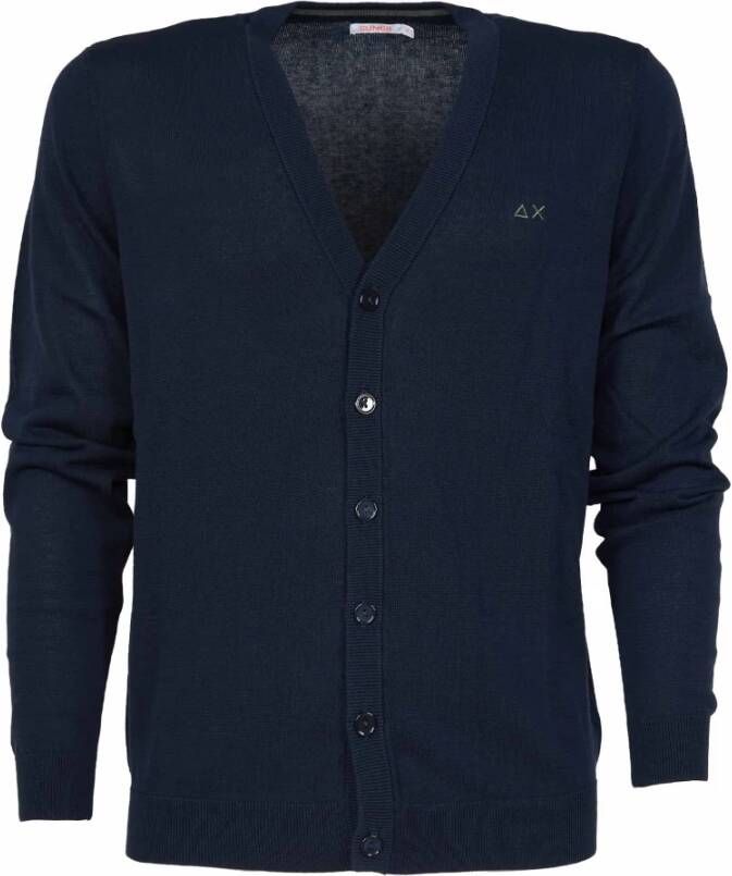 Sun68 Navy Blauwe Solide Cardigan Blauw Heren