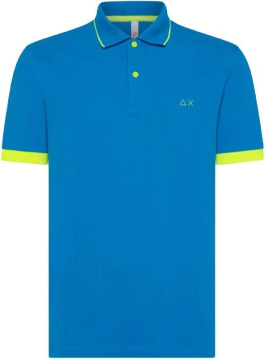 Sun68 Turquoise Small Stripes Fluo Polo Shirt Blue Heren