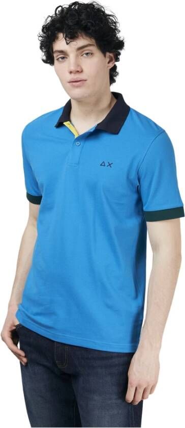 Sun68 Turquoise Polo Shirt Klassieke Kraag Korte Mouw Blue Heren
