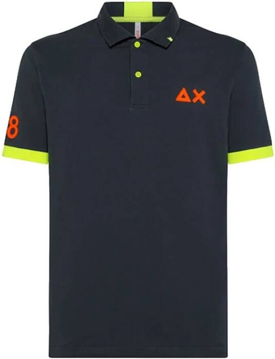 Sun68 Donkergrijze Polo Shirt met Fluorescerend Logo Gray Heren