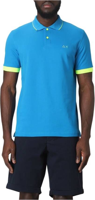 Sun68 Turquoise Small Stripes Fluo Polo Shirt Blue Heren