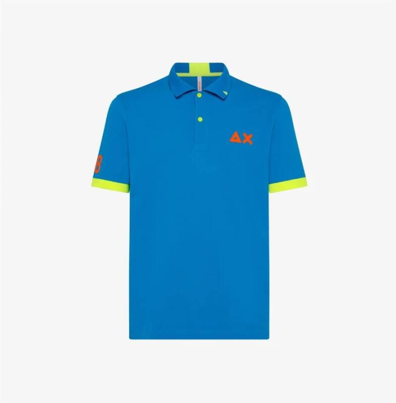 Sun68 Heren Turquoise Polo Shirt met Fluorescerend Logo Blue Heren