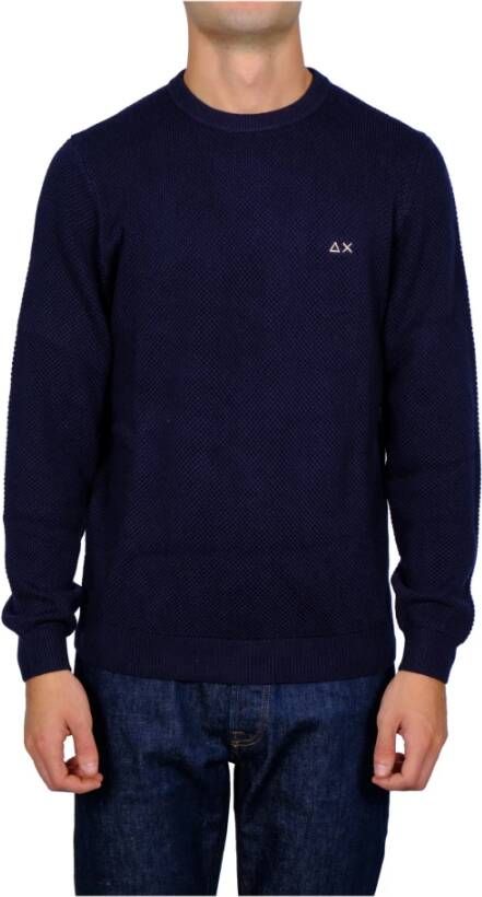 Sun68 Ronde hals gebreide kleding Blue Heren