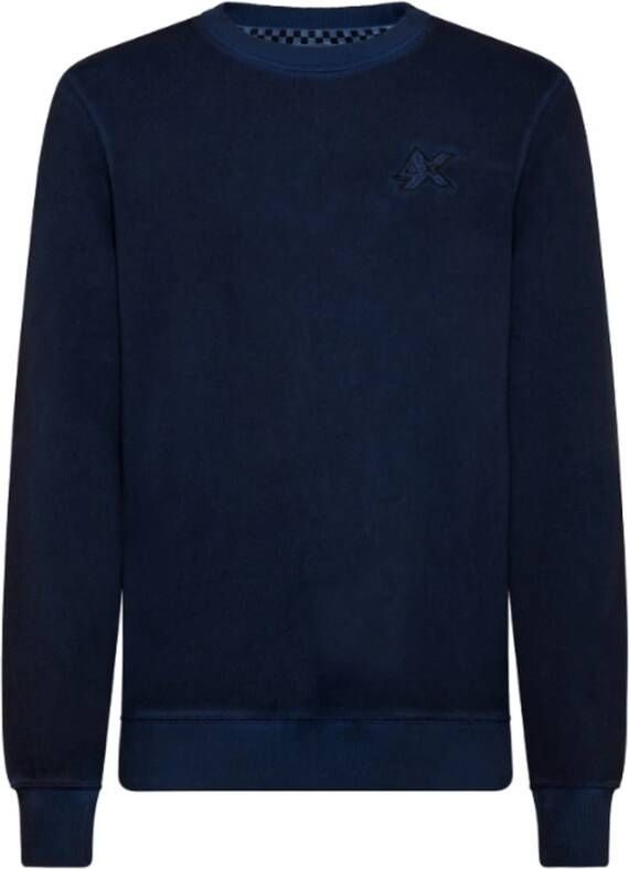 Sun68 Felpa girocollo maniche lunghe e logo stampato uomo F42153 Navy Blue Blauw Heren