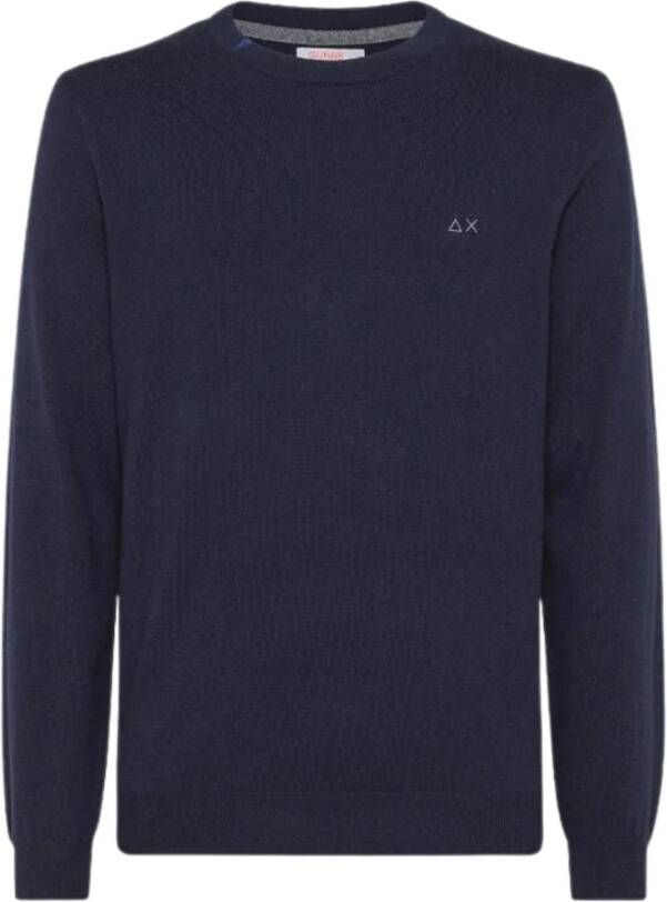 Sun68 Tijdloos Comfort: Heren Ronde Solid Sweater Blauw Heren