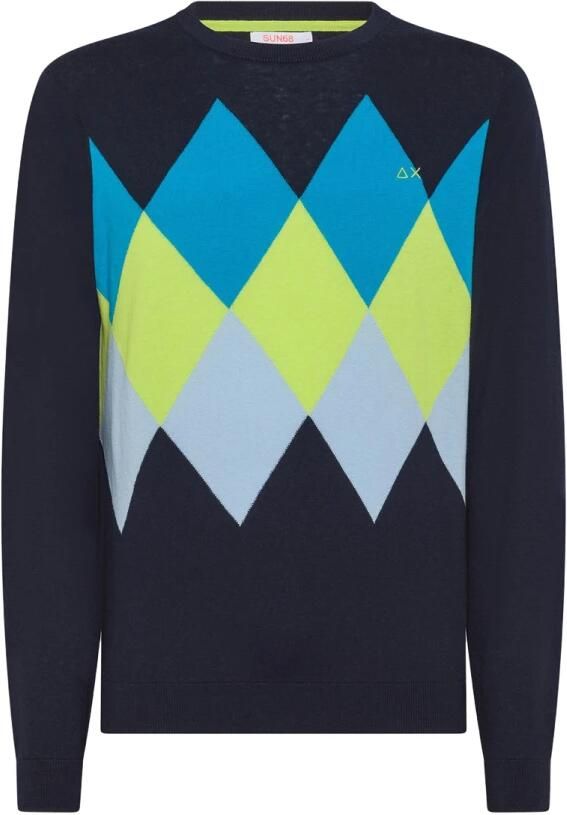 Sun68 Blauwe Argyle Trui Blue Heren