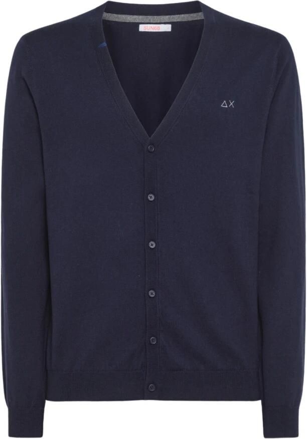 Sun68 Navy Blauwe Cardigan 50% Wol 50% Katoen Blauw Heren
