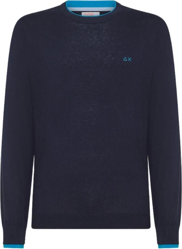 Sun68 Heren Groene Wollen Trui Ronde Hals Blue Heren