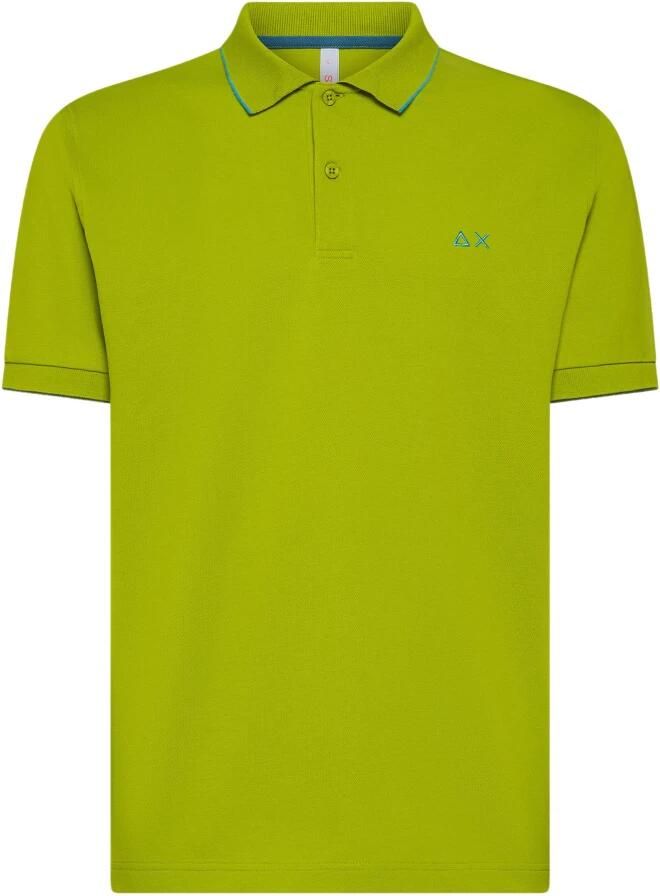 Sun68 T-shirt Poloshirt Small Stripe Collar Lichtgroen