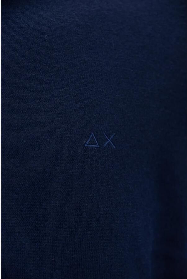 Sun68 Blauwe Heren Trui met Dubbele Rib Ronde Hals Blue Heren