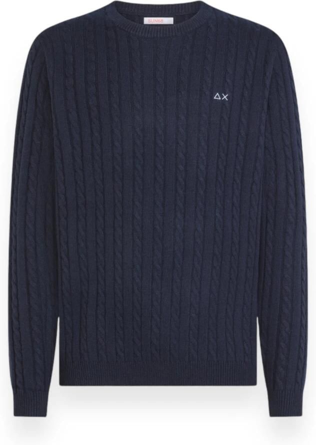 Sun68 Blauwe Wollen Trui met Vlechtpatroon Blue Heren