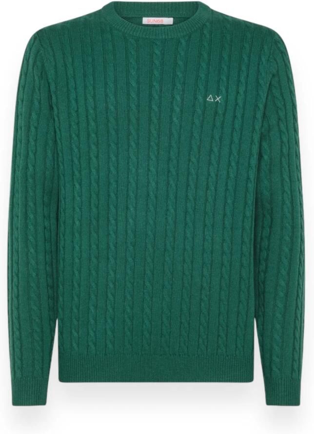 Sun68 Ronde Kabelgebreide Trui Green Heren