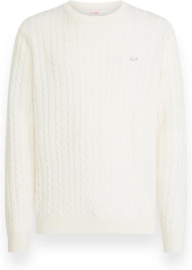 Sun68 Heren Gebreide Trui met Vlechtpatroon Beige Heren