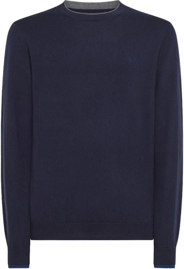 Sun68 Blauwe Heren Trui met Dubbele Rib Ronde Hals Blue Heren - Foto 3