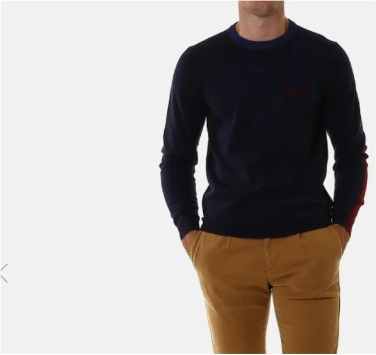 Sun68 Heren Zwarte Trui met Geribbelde Ronde Hals en Lange Mouwen Black Heren