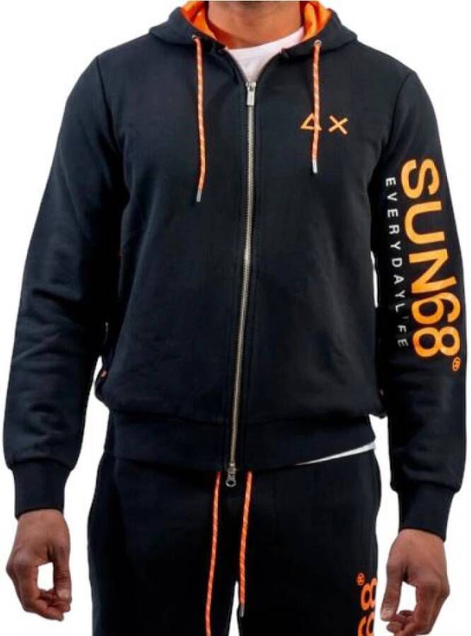 Sun68 Zip Fluorescent Cotton Sweatshirt Black Heren