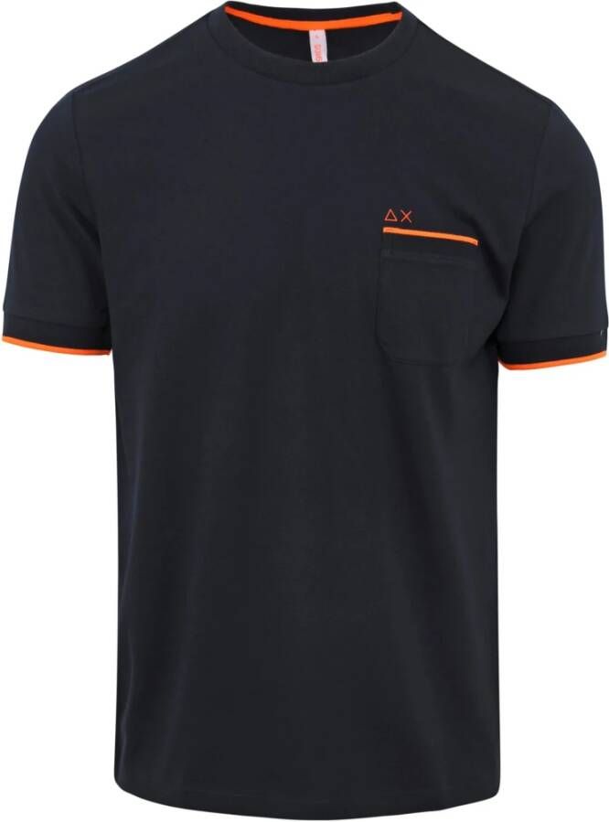 Sun68 T-Shirt Neon Stripe Navy Blauw Heren