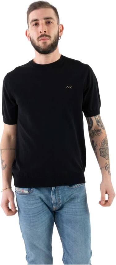 Sun68 Katoenen T-shirt met korte mouwen en geborduurd logo Black Heren
