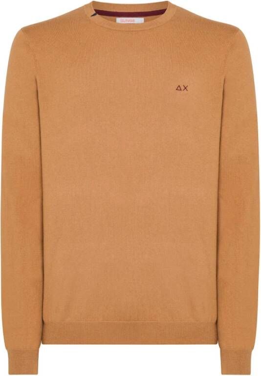 Sun68 Tijdloos Comfort: Heren Ronde Solid Sweater Brown Heren