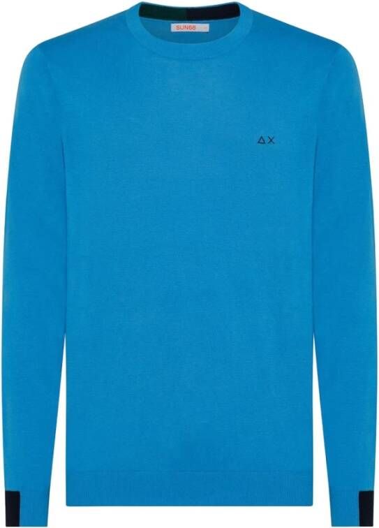 Sun68 Turquoise Ronde Hals Patch Rib Trui Blauw Heren