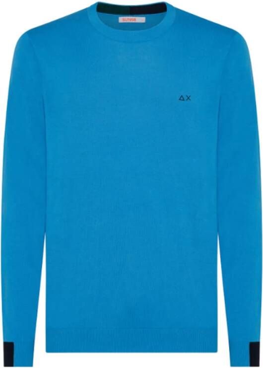 Sun68 Turquoise Ronde Hals Patch Rib Trui Blauw Heren