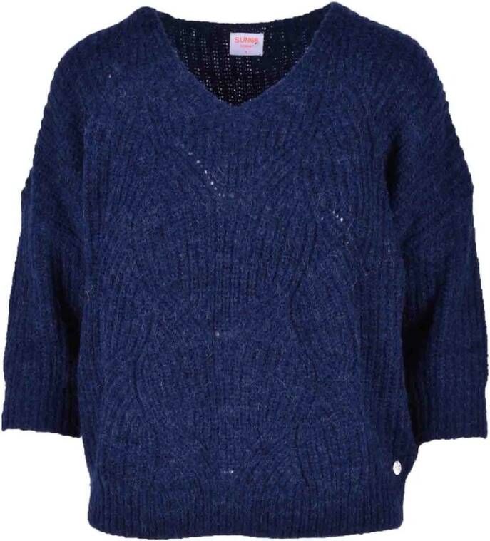 Sun68 V-hals gebreide kleding Blauw Dames