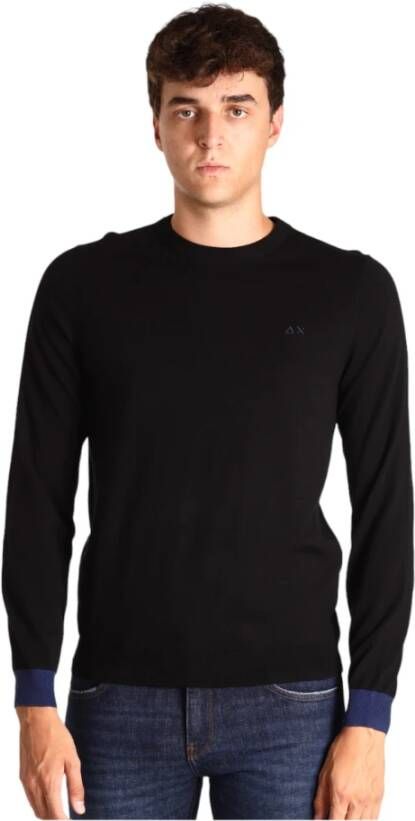 Sun68 Zwarte Sweaters met Ronde Elleboog Contrast Zwart Heren