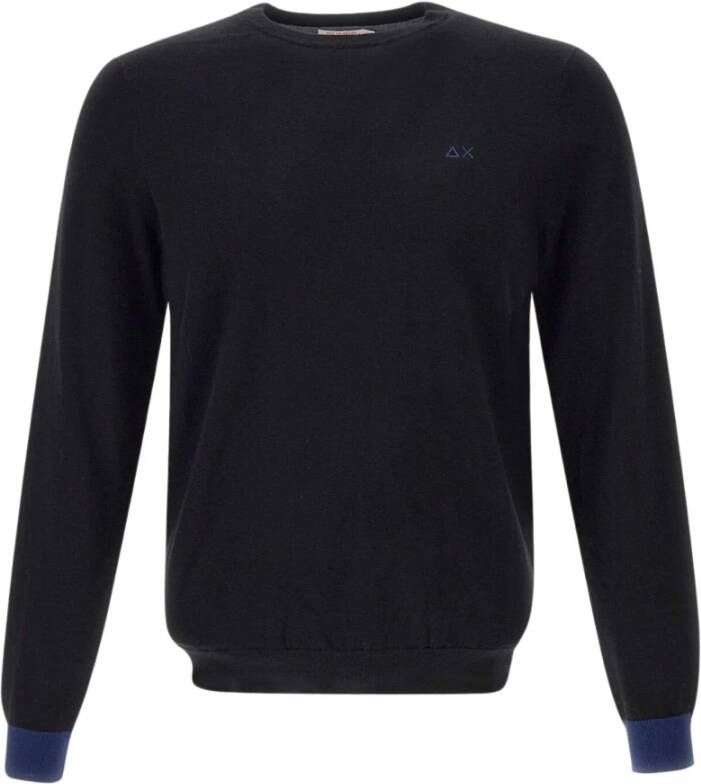 Sun68 Zwarte Sweaters met Ronde Elleboog Contrast Zwart Heren