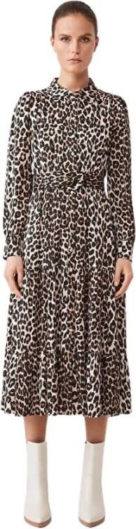 Suncoo Luipaardprint Lange Jurk met Knoopsluiting en Afneembare Riem Bruin Dames