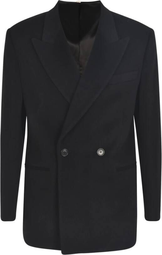 Sunflower Zwarte Wol Dubbel-Breasted Jas Black Heren