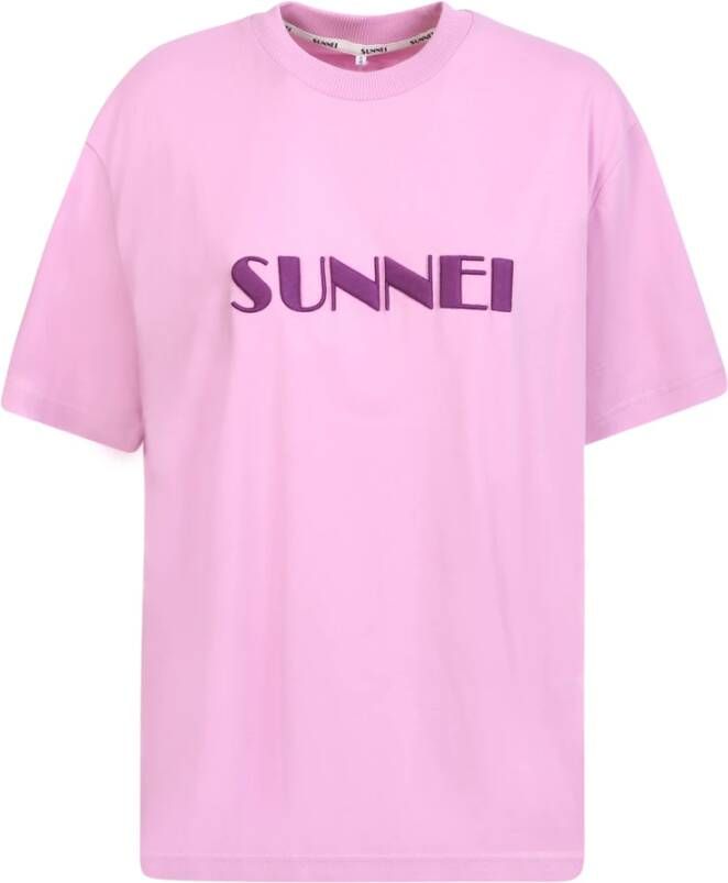 Sunnei Paarse katoenen T-shirt met geborduurd logo Purple Dames