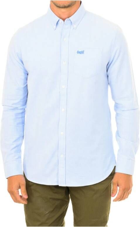 Superdry Blauw-Wit Overhemd met Lange Mouwen Blauw-Wit Overhemd met Revers en Knopen Blue Heren