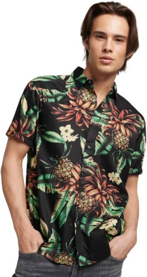 Superdry Retro Hawaiian Short Sleeve Shirt Black Heren
