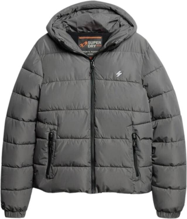 Superdry Donkergrijze Hooded Sports Puffer Jas Gray Heren