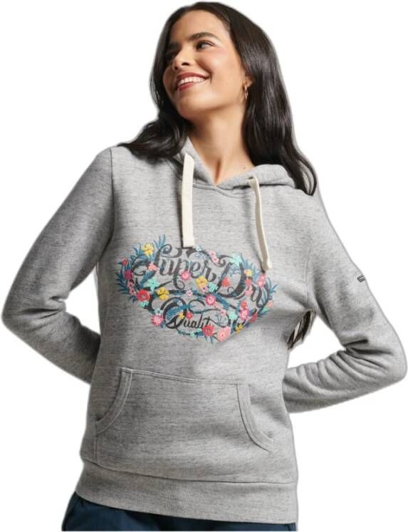 Superdry Sweatshirt gebloemde hoodie met vrouwenopschrift Grijs Dames